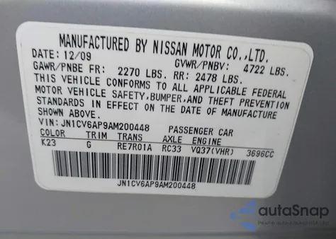 2010 Infiniti G37 Journey z USA, uszkodzony, nr VIN JN1CV6AP9AM200448